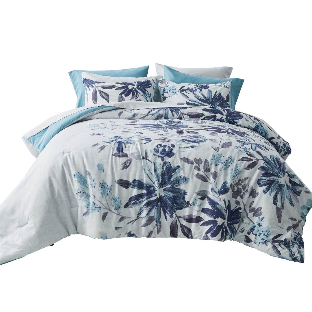 Modern All Season Bed in a Bag Comforter Set, Floral Print Bedding Set with Sheets and Pillowcases
