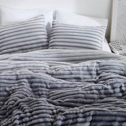 Fluffy Ribbed Plush Comforter Bedding Set