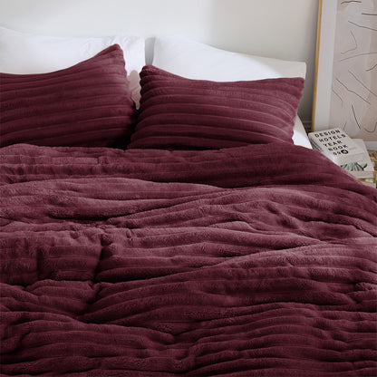 Fluffy Ribbed Plush Comforter Bedding Set