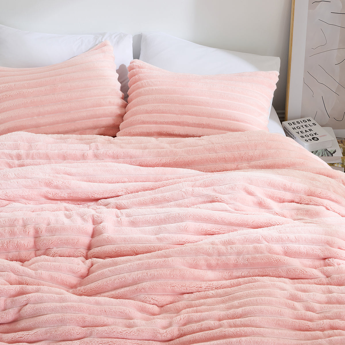 Fluffy Ribbed Plush Comforter Bedding Set