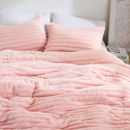Fluffy Ribbed Plush Comforter Bedding Set