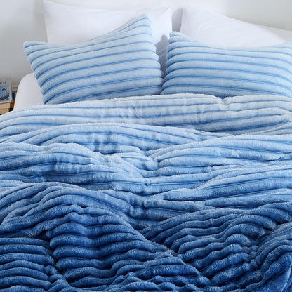 Fluffy Ribbed Plush Comforter Bedding Set