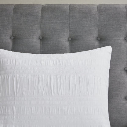 4 Piece Cotton Seersucker Duvet Cover Set, King/Cal King, White