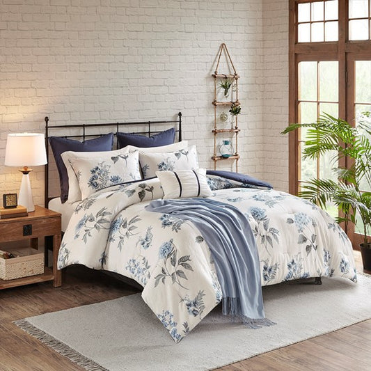 Printed Seersucker Comforter Set with Throw Blanket