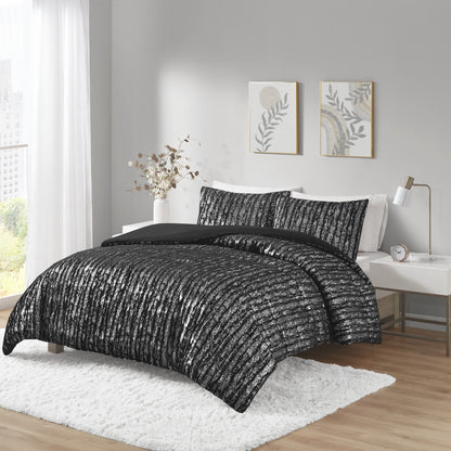 Metallic Print Faux Fur Duvet Cover Set