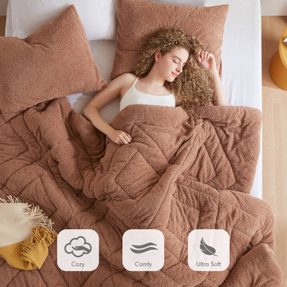 Double Diamond Quilted Teddy Comforter Set