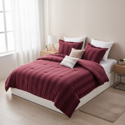 Velvet Woven Striped Reversible Comforter Set with Decorative Pillows and Shams