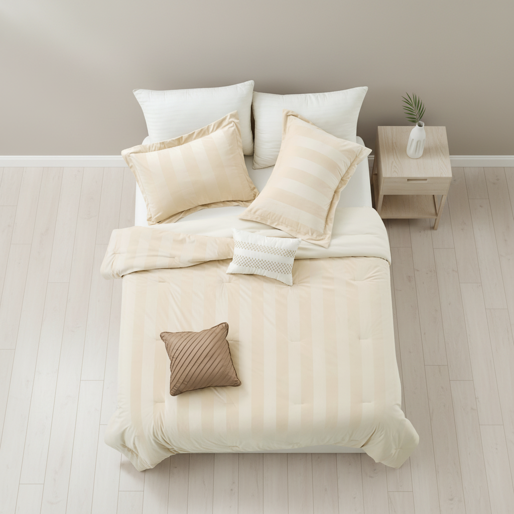 Velvet Woven Striped Reversible Comforter Set with Decorative Pillows and Shams