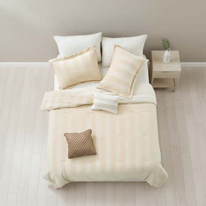 Velvet Woven Striped Reversible Comforter Set with Decorative Pillows and Shams