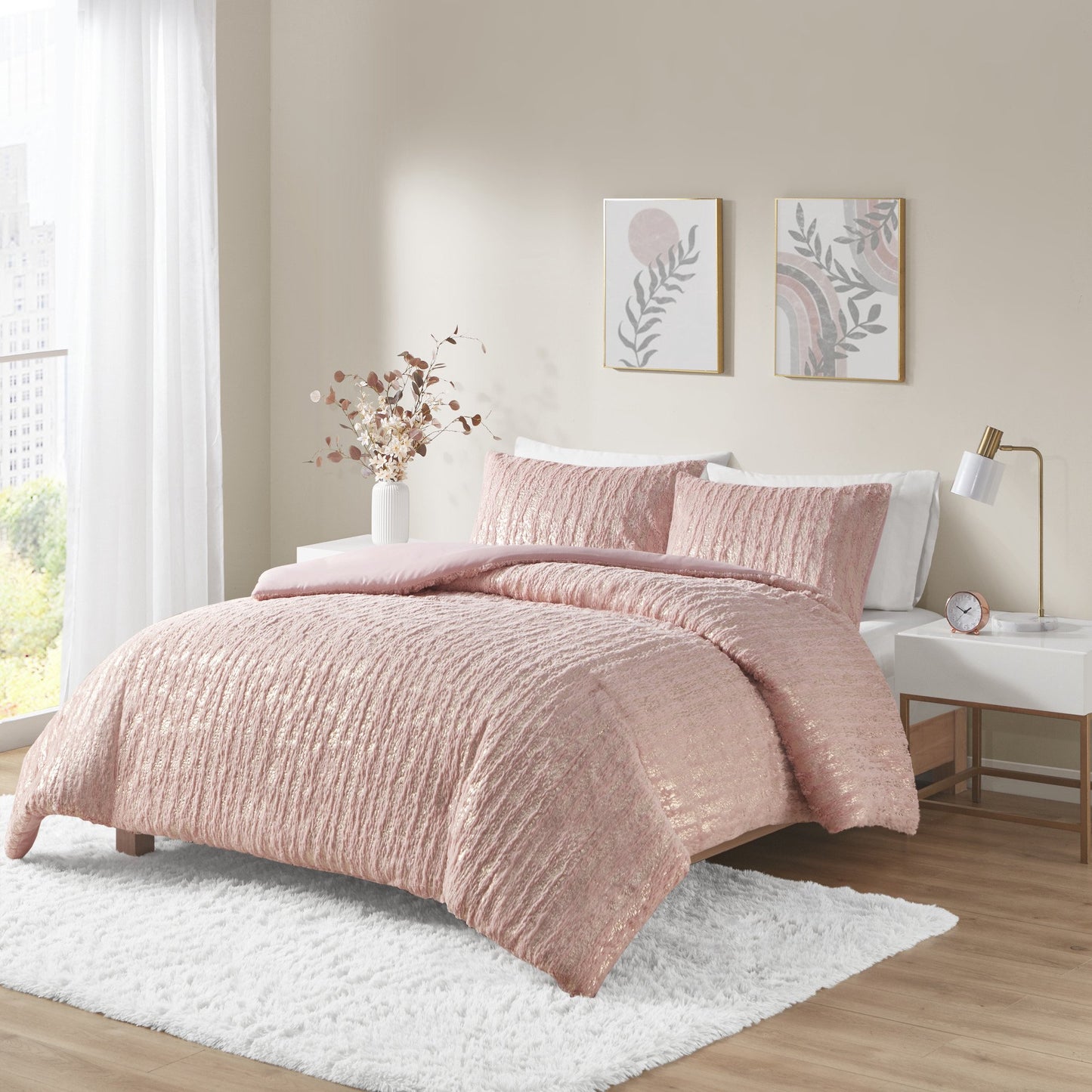 Metallic Print Faux Fur Duvet Cover Set