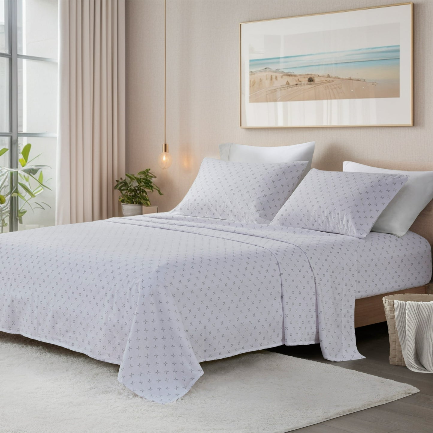 Sheet Set 100% Cotton Flannel Oversized Bed Sheets with Deep Pocket