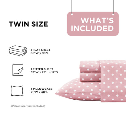 3-Piece Cotton Sheet Set Bed Sheets with Pillowcase Polka Dots Printed Sheet Bedding Sets for Kids