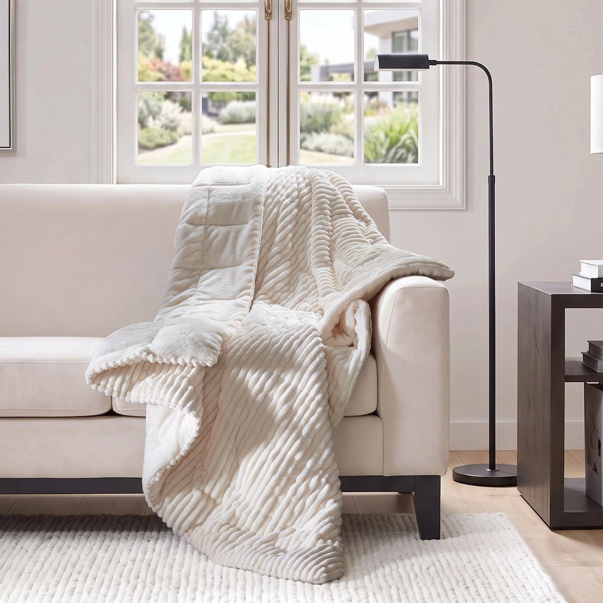 Parker Oversized Fuzzy Ribbed Plush Down Alternative Filled Throw Blanket