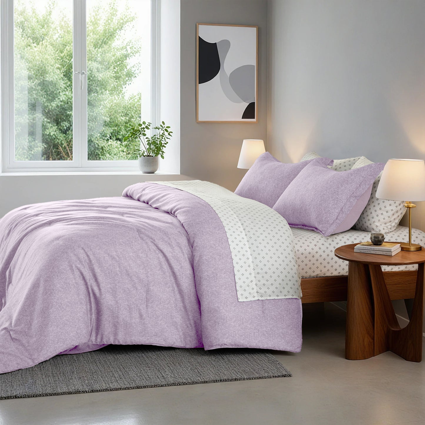 Chambray Print Microfiber Comforter Set with Bed Sheets