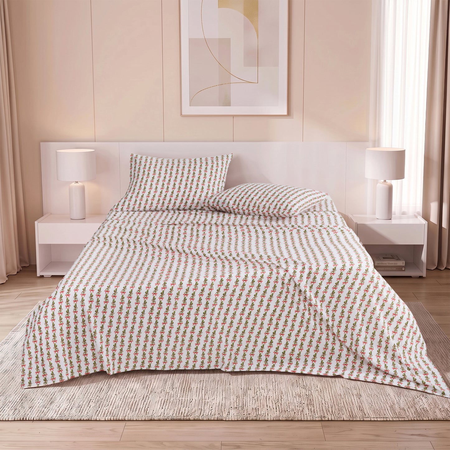 Cotton Flannel Sheet Set, 100% Cotton Bed Sheets Set with Deep Pocket