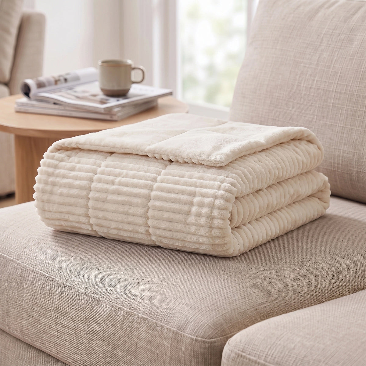 Parker Oversized Fuzzy Ribbed Plush Down Alternative Filled Throw Blanket