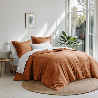 Chambray Print Microfiber Comforter Set with Bed Sheets