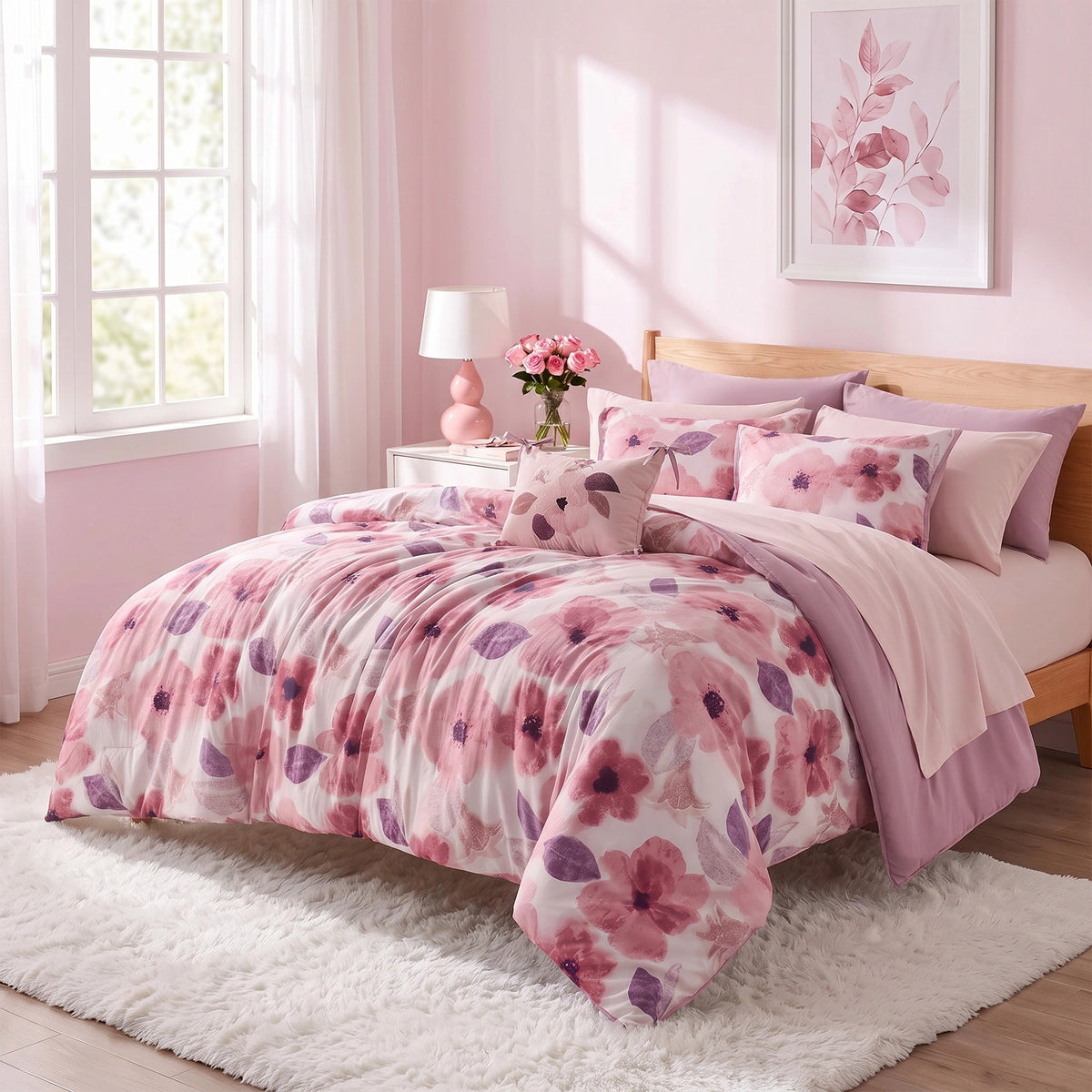 Tatum Reversible Floral Comforter Set with Sheets