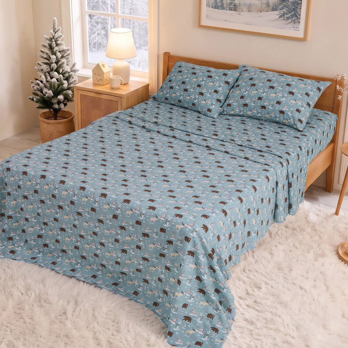 Cotton Flannel Sheet Set, 100% Cotton Bed Sheets Set with Deep Pocket
