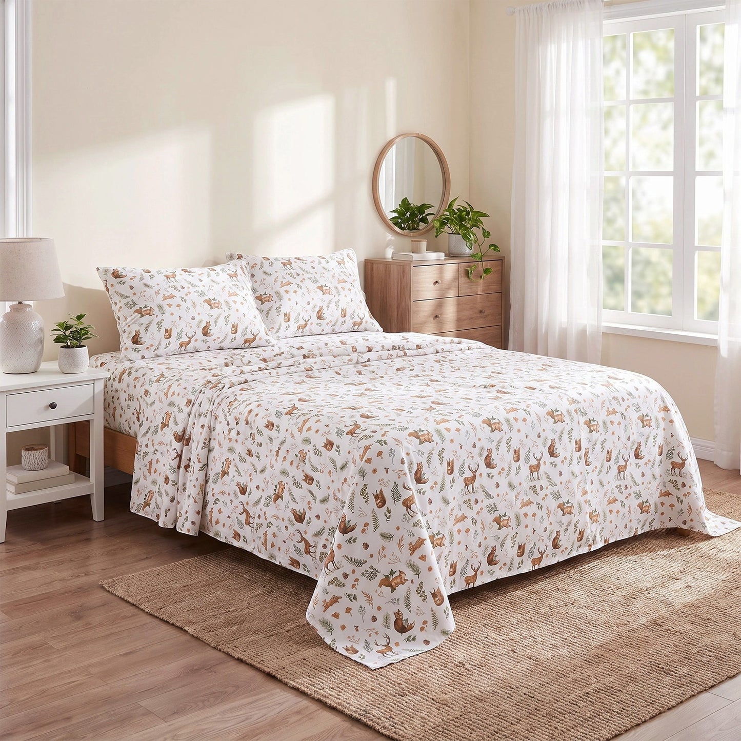 Cotton Flannel Sheet Set, 100% Cotton Bed Sheets Set with Deep Pocket