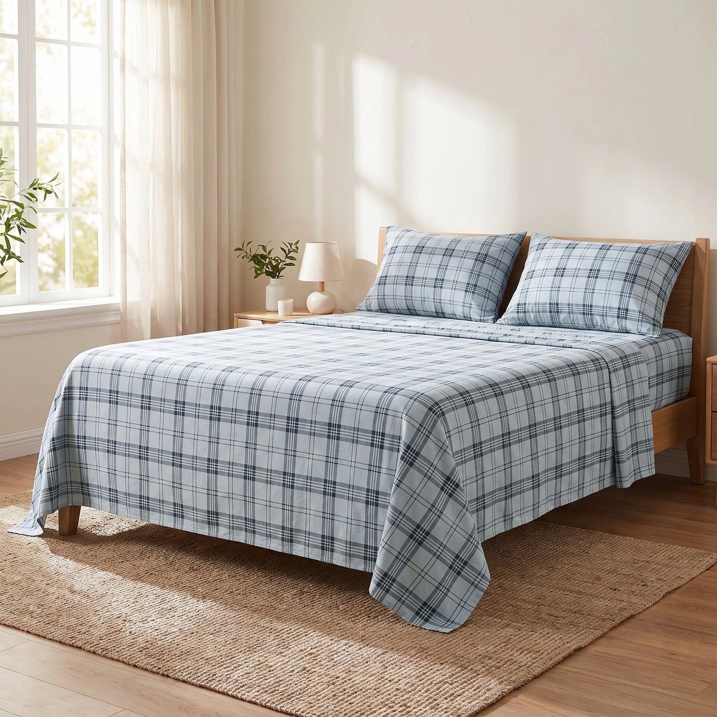 Cotton Flannel Sheet Set, 100% Cotton Bed Sheets Set with Deep Pocket