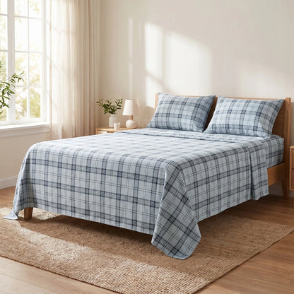 Cotton Flannel Sheet Set, 100% Cotton Bed Sheets Set with Deep Pocket