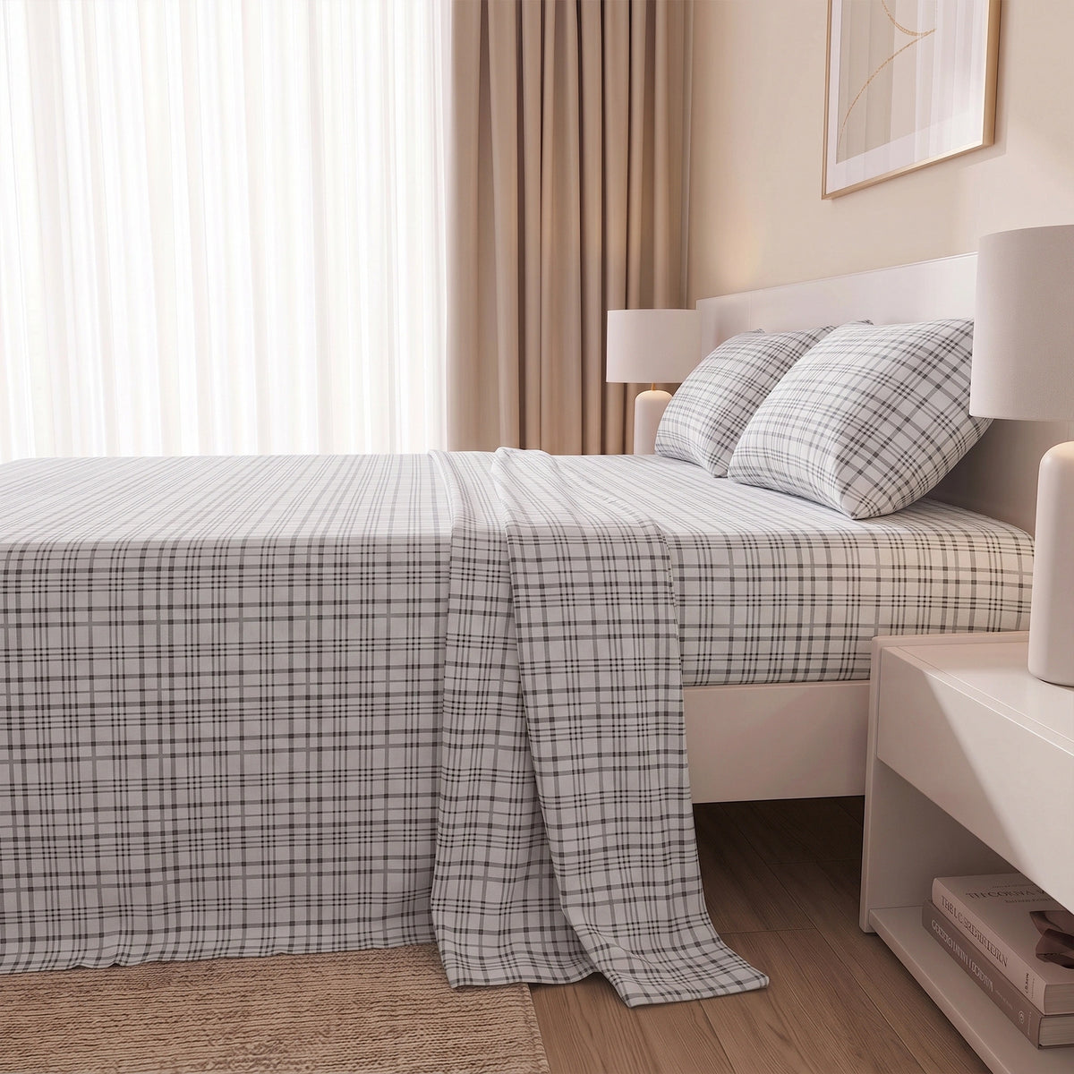 Cotton Flannel Sheet Set, 100% Cotton Bed Sheets Set with Deep Pocket