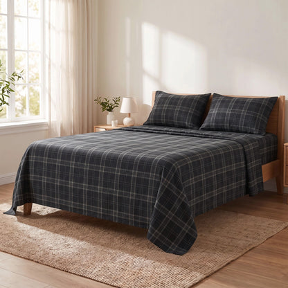 Cotton Flannel Sheet Set, 100% Cotton Bed Sheets Set with Deep Pocket