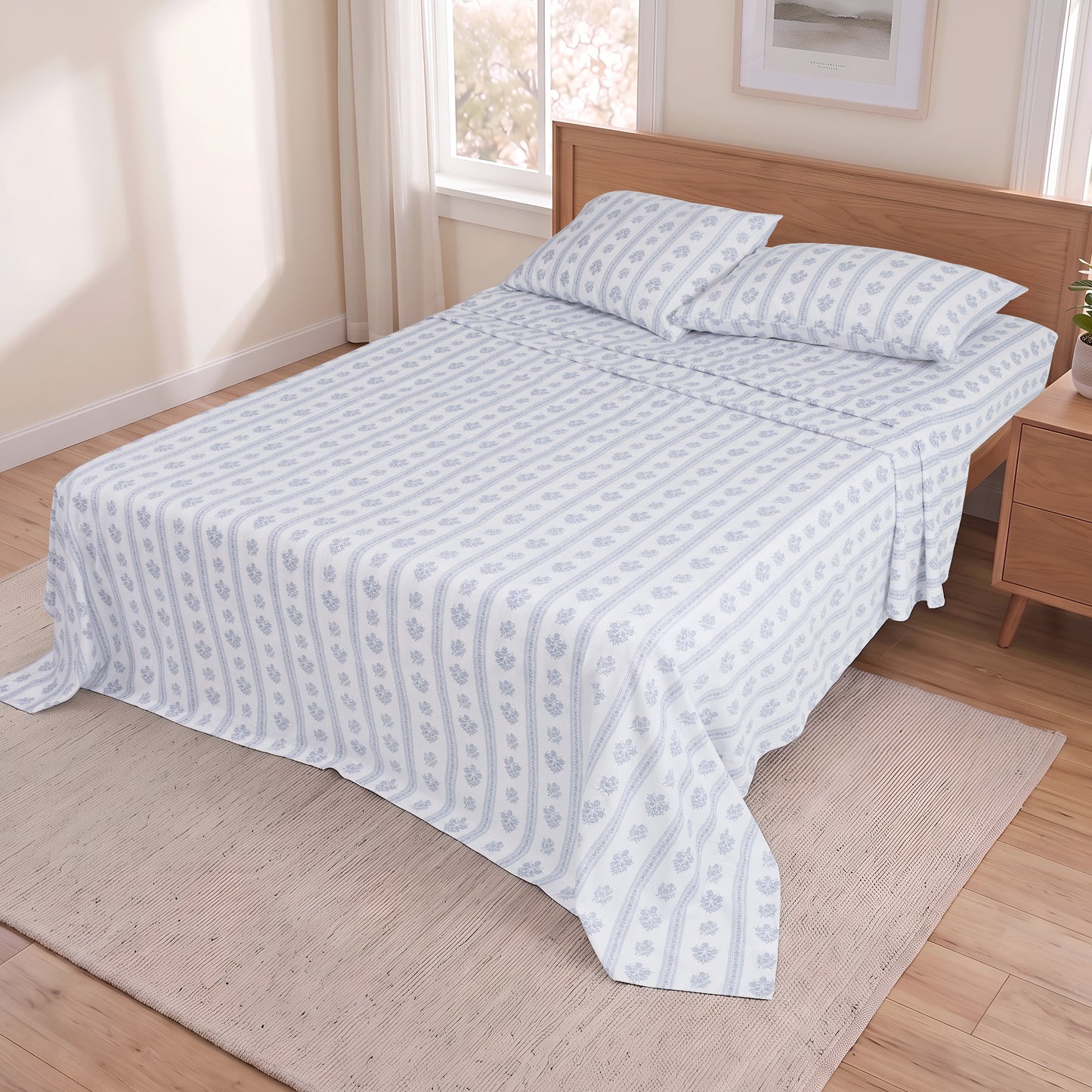 Cotton Flannel Sheet Set, 100% Cotton Bed Sheets Set with Deep Pocket