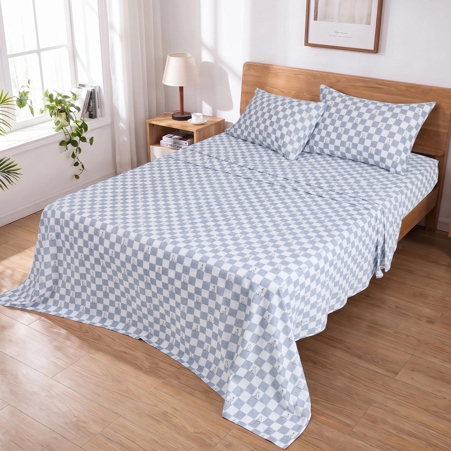 Cotton Flannel Sheet Set, 100% Cotton Bed Sheets Set with Deep Pocket