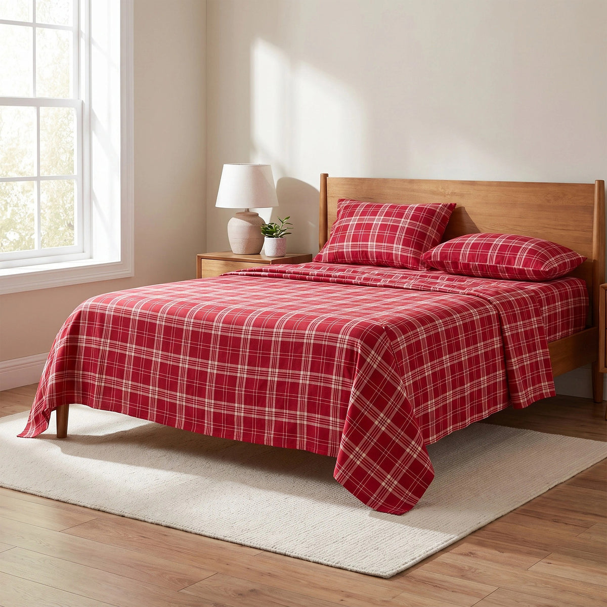 Cotton Flannel Sheet Set, 100% Cotton Bed Sheets Set with Deep Pocket