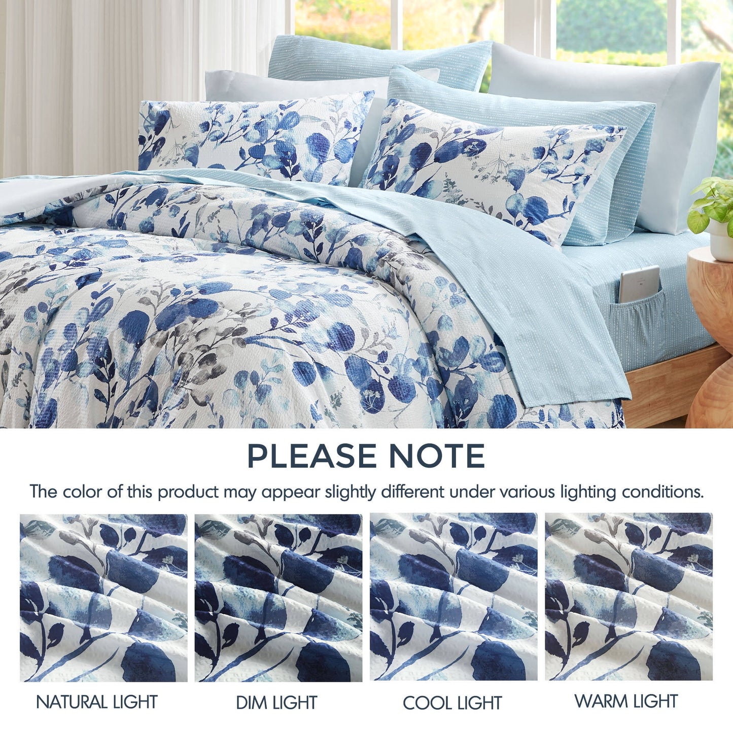 Seersucker Comforter Set with Sheets, Botanical Bed in A Bag