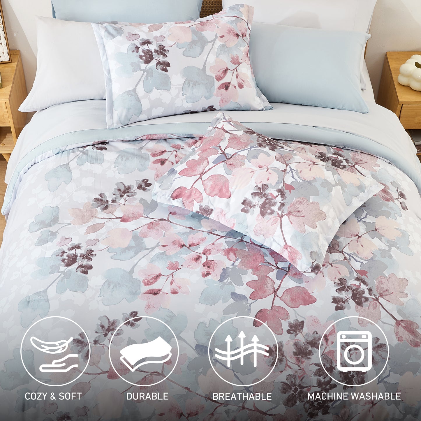 Medallion Pattern Bed in a Bag Bedding Comforter Set with Comforter, Flat Sheets, Fitted Sheets with Side Pockets