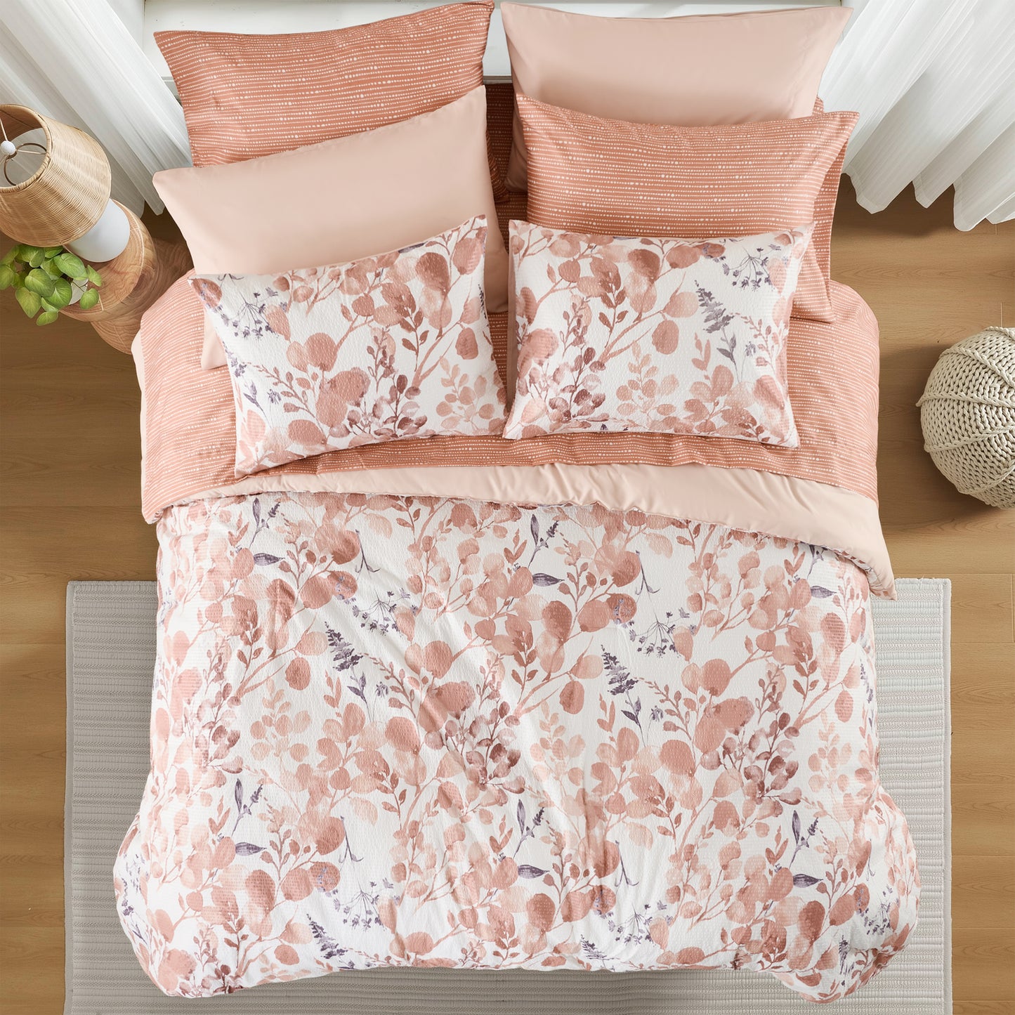 Reversible Floral Comforter Set for Dorm Bedding, Lightweight All Season Comforter Bed Set