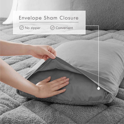 Double Diamond Quilted Teddy Comforter Set