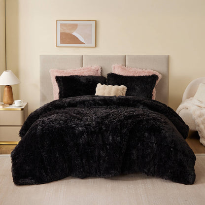 Solid Shaggy Long Fur Comforter Mini Set