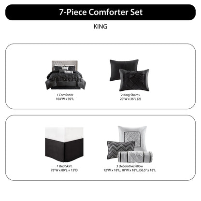Tufted Pintuk Bed in a Bag Bed Set, Satin Luxury Grey Comforter Bedding Set with Decor Pillow