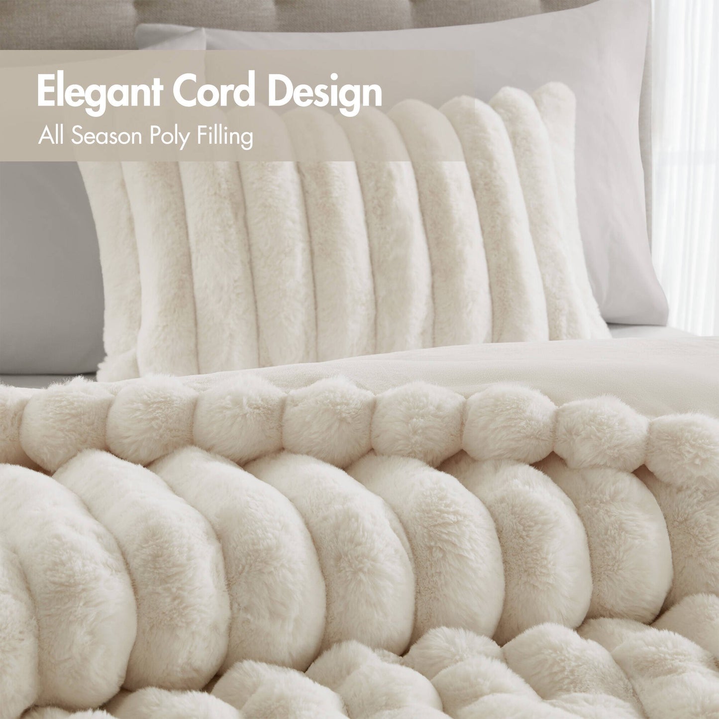 Faux Fur Fluffy Ribbed Bedding Comforter Set