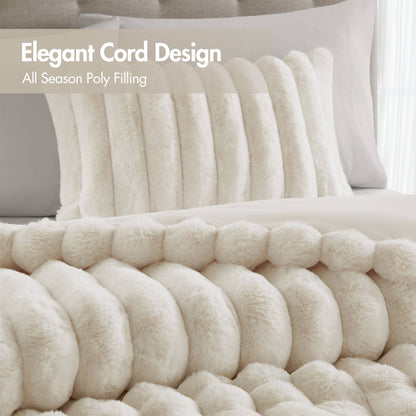 Faux Fur Fluffy Ribbed Bedding Comforter Set