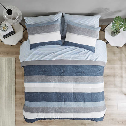 Stripe Comforter Set Bed in a Bag Bedding Set for Dorm Room, Comforter Bed Set with Flat Sheet and Fitted Sheet