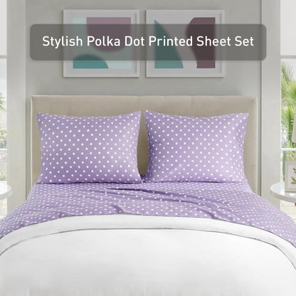 3-Piece Cotton Sheet Set Bed Sheets with Pillowcase Polka Dots Printed Sheet Bedding Sets for Kids