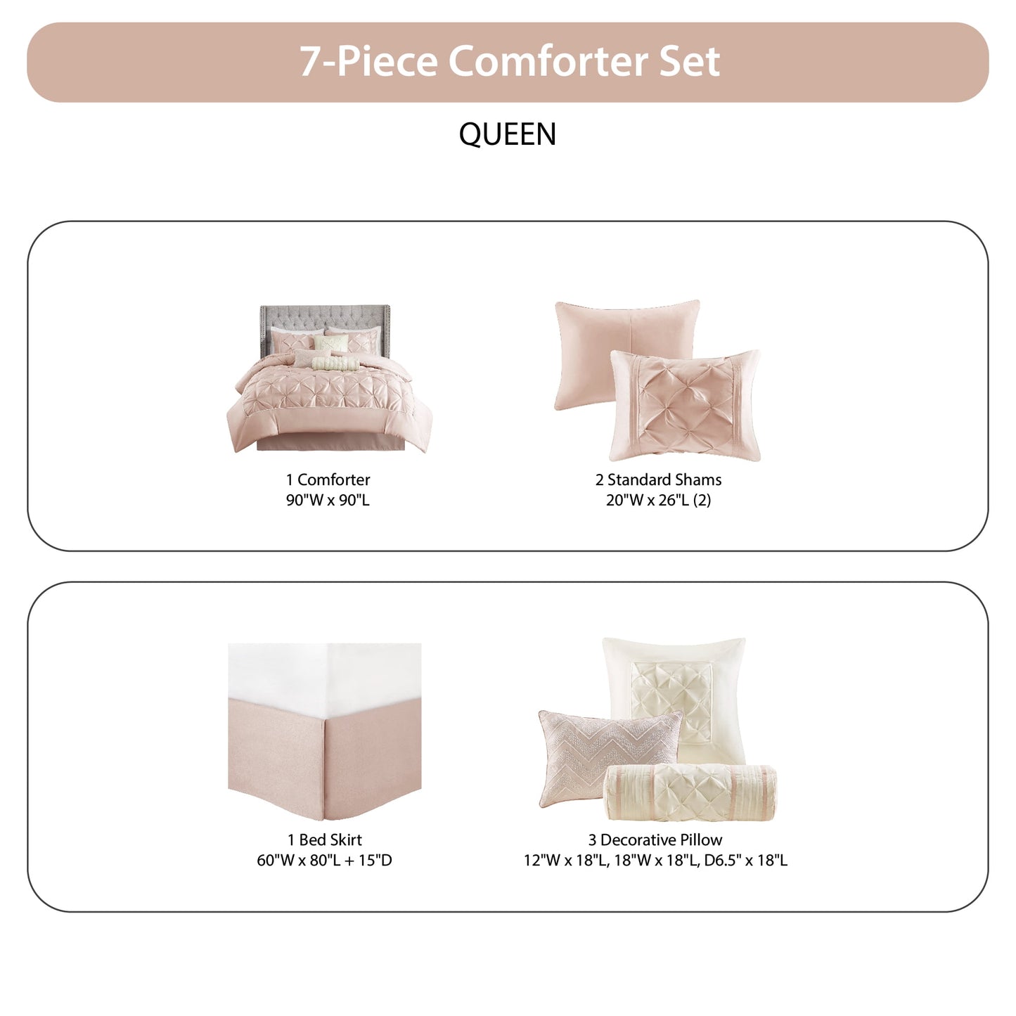Tufted Pintuk Bed in a Bag Bed Set, Satin Luxury Grey Comforter Bedding Set with Decor Pillow