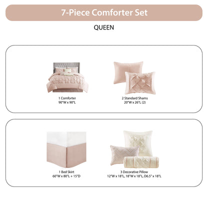 Tufted Pintuk Bed in a Bag Bed Set, Satin Luxury Grey Comforter Bedding Set with Decor Pillow