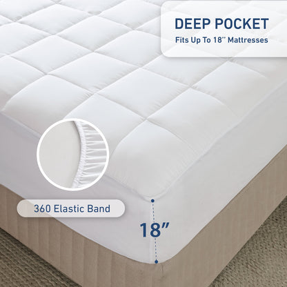 Quilted Fitted Mattress Cover - Extra Thick Mattress Topper with Deep Pocket Mattress Pad Highline