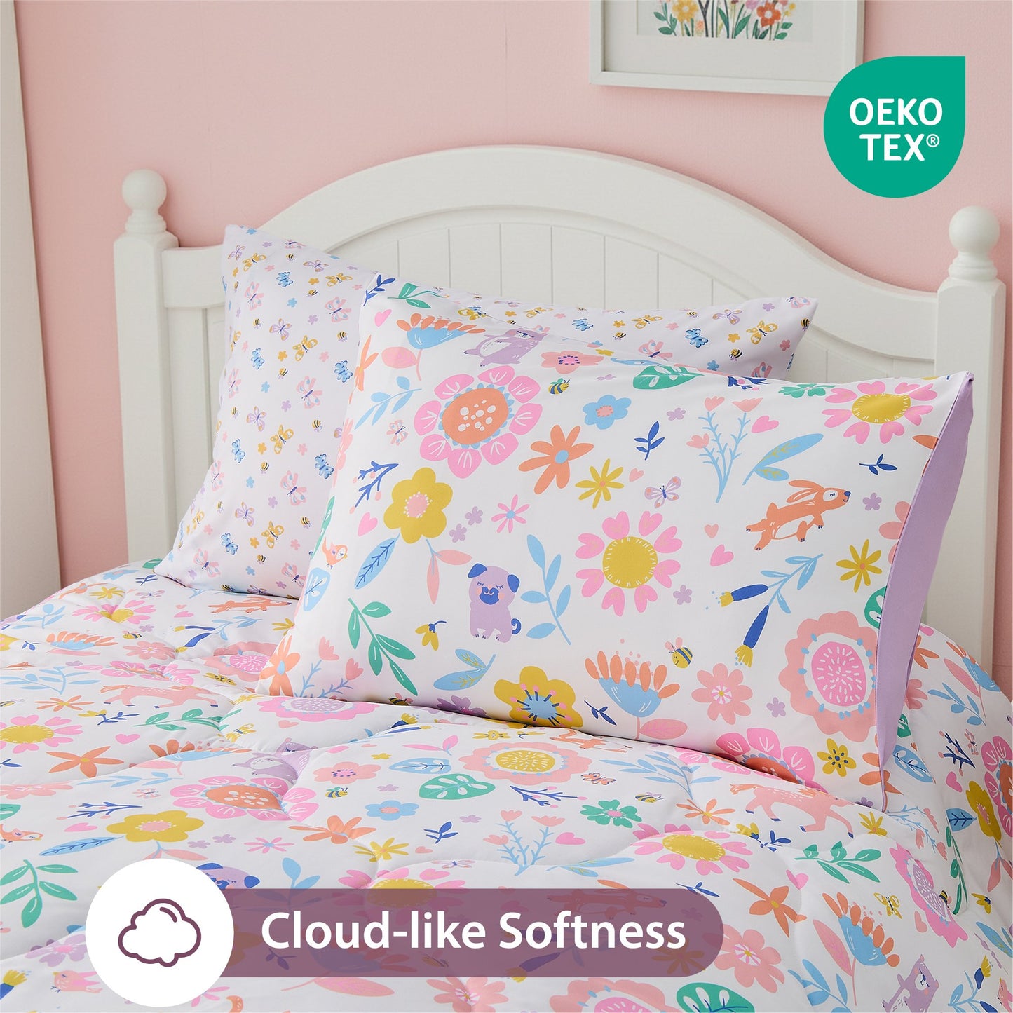 Colorful Dreamy Pink Floral Bedding Comforter with Sheet Set