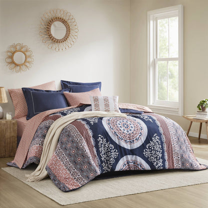 Bed in a Bag Navy/Orange Bedding Sets with Sheets, Bed Skirt for College Dorm