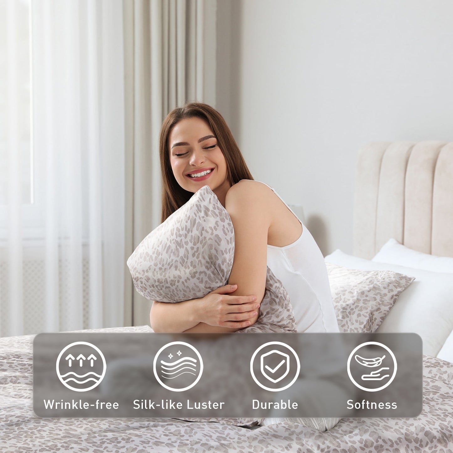Printed Satin Bed Sheets, 3-Piece Luxury Silky Bedding Sets with Pillowcase