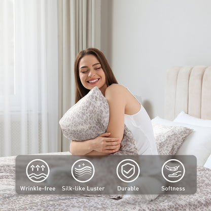 Printed Satin Bed Sheets, 3-Piece Luxury Silky Bedding Sets with Pillowcase