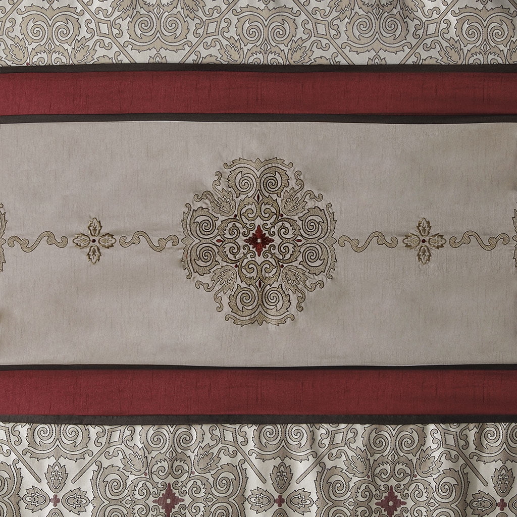 Traditional Embroidered Medallion Bathroom Shower Curtain with 12 Button Holes