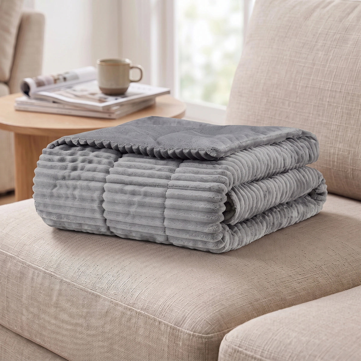 Parker Oversized Fuzzy Ribbed Plush Down Alternative Filled Throw Blanket